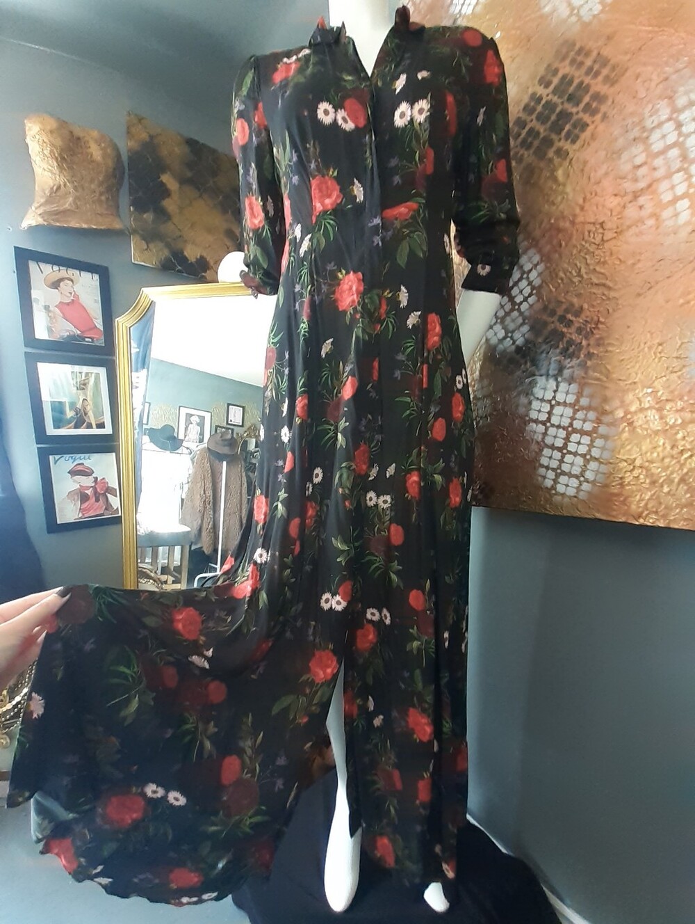 Zara Dark Floral Button Down Maxi Dress
